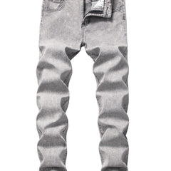 Men's Solid Mid Stretch Denim Pants For Spring Summer