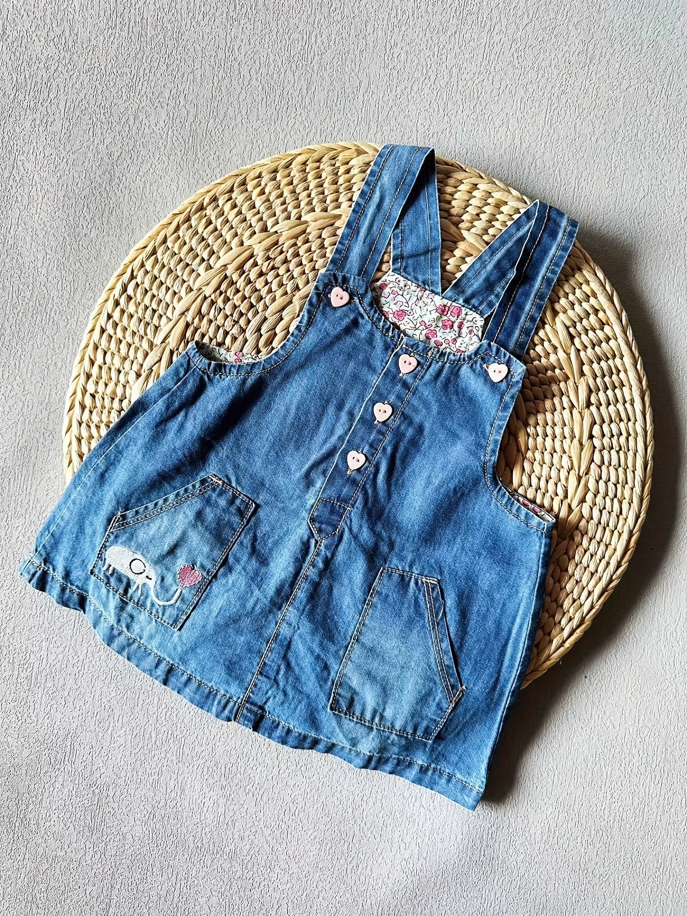 Baby Girls Animal Embroidered Denim Dress Child's Overal...