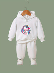 OERYUI Naughty Unicorn Print Hooded Pullover Pants Set For Sports