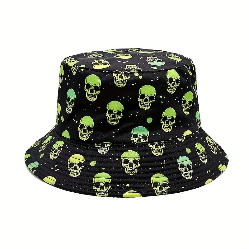 Skull Print Fisherman Hat Men's Spring Summer Double-sided Hip hop Sun Hat