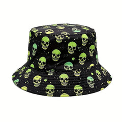 Skull Print Fisherman Hat Men's Spring Summer Double-sided Hip hop Sun Hat