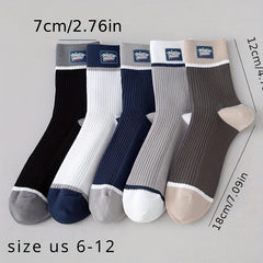 Men's Block Crew Socks Breathable Comfy Casual Unisex Socks