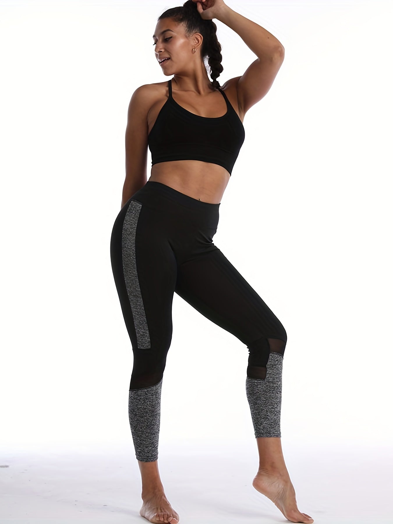 Mesh Insert Sports Yoga Leggings High Elastic Butt Lifting Pants