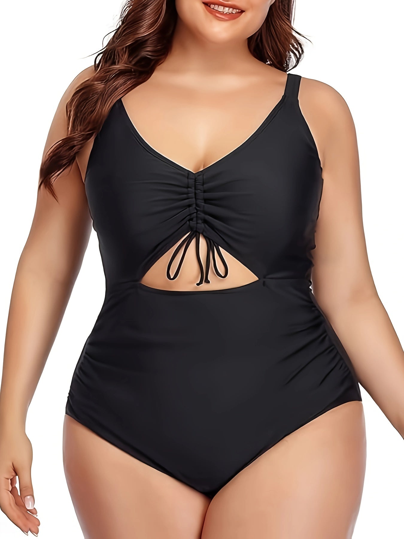 Swimsuit Women's Solid V Neck Lace One Piece Bathing Suit