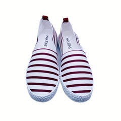 Women's Striped Flat Loafers Casual Slip On Walking Shoes