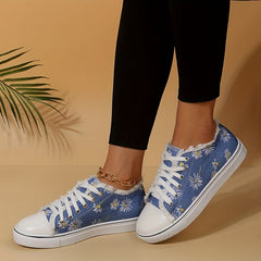 Women's Floral Canvas Shoes Lace Up Low Top Sneakers