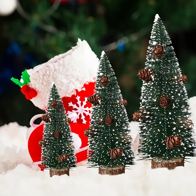 Mini Artificial Christmas Trees Snow Trees with Wooden Base for Christmas Decor