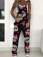 Floral Print Tie Shoulder Stretch Jumpsuit