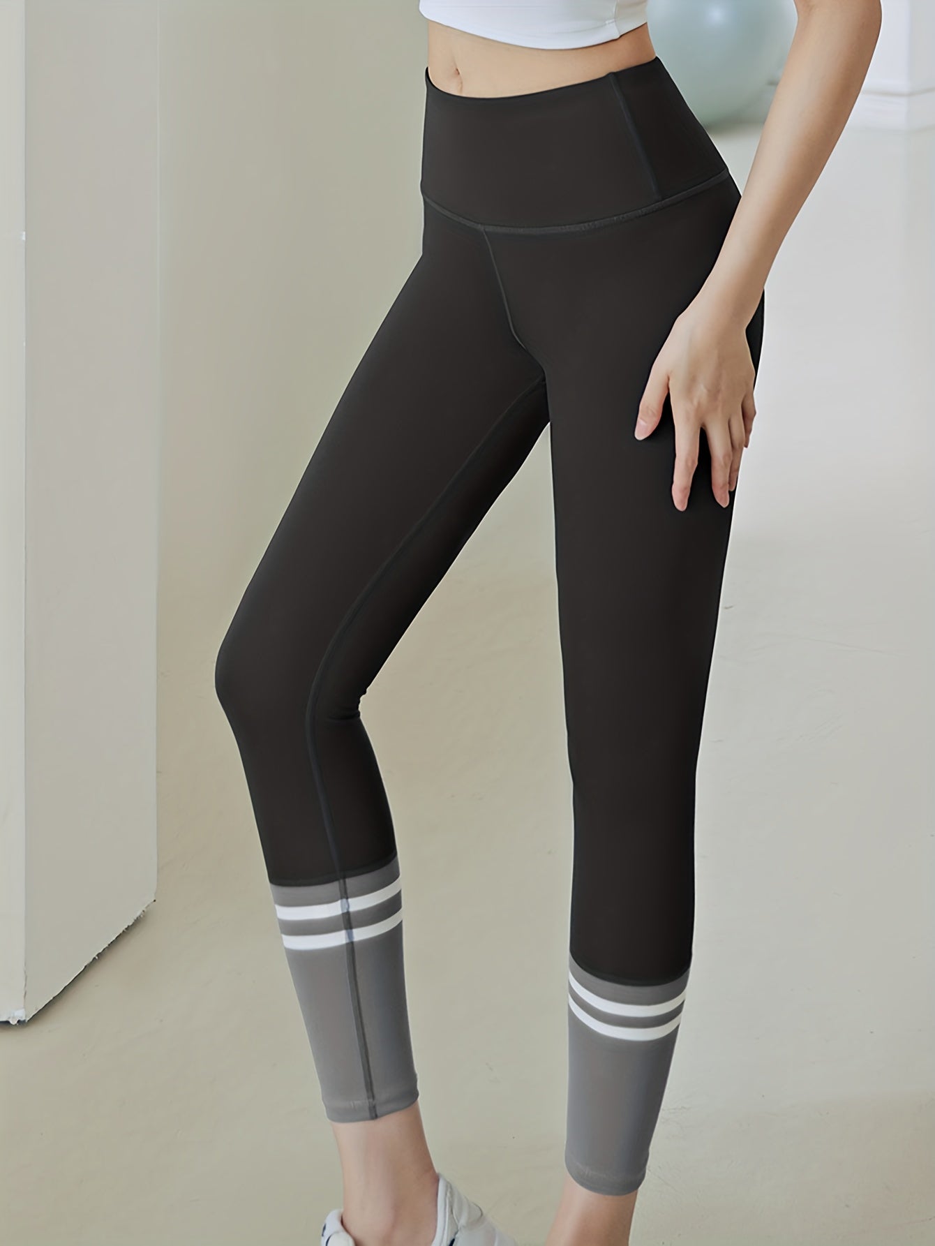 Striped High Waisted Leggings Tummy Control Yoga Pants