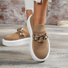 Women's Thick Sole Loafers Mesh Chain Decor Slip-on Casual Shoes