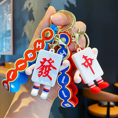 Chinese Style Mahjong Keychain Doll Pendant Car Key Chain
