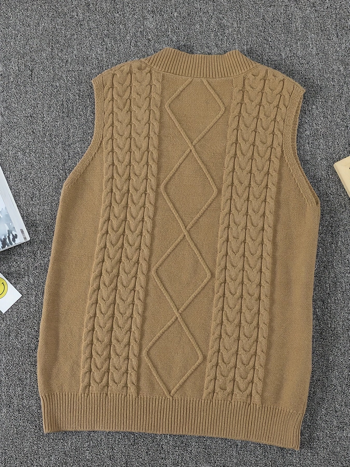 V-Neck Knit Vest - Solid Jacquard Slim Fit