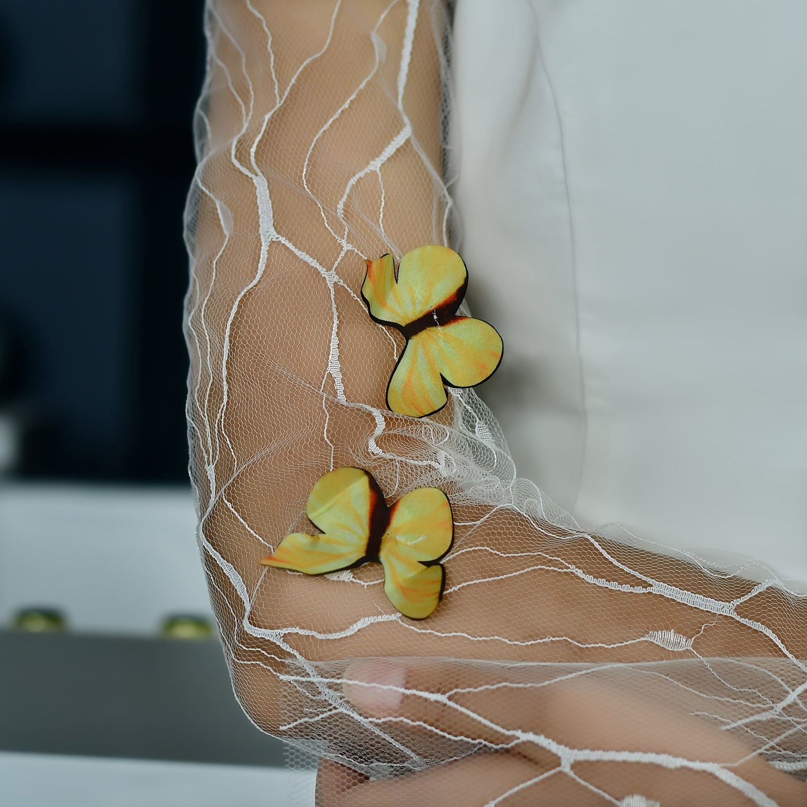 Yellow 3D Butterfly Bridal Sleeves Gloves Wedding Accessory Gift for Girlfriend