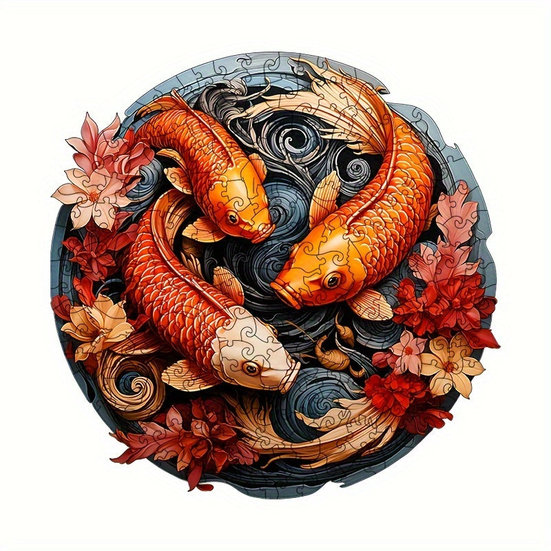 Fortune Carp Wooden Puzzle Animal Shapes Brain Teaser Gift