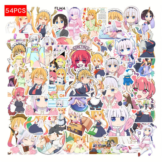 54pcs Dragon Servant Anime Stickers in Various Colors Self Adhesive Decorative S