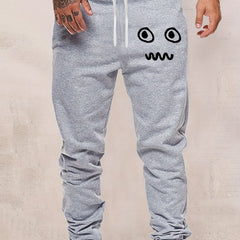 Funny Cartoon Face Print Drawstring Sweatpants for Men
