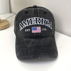 American Flag Baseball Cap Dark Gray Distressed Unisex Sun Hat