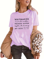 Faith Quote Print Crew Neck Graphic T shirt Short Sleeve Tee Women's Tops