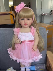 Princess Girl Reborn Doll with Pink Dress & Long Blonde Wig