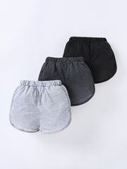 3pcs Girls Lightweight Casual Elastic Waist Shorts For Summer