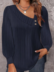 Casual Blouse Women's Plus Solid Ribbed Lantern Sleeve Top