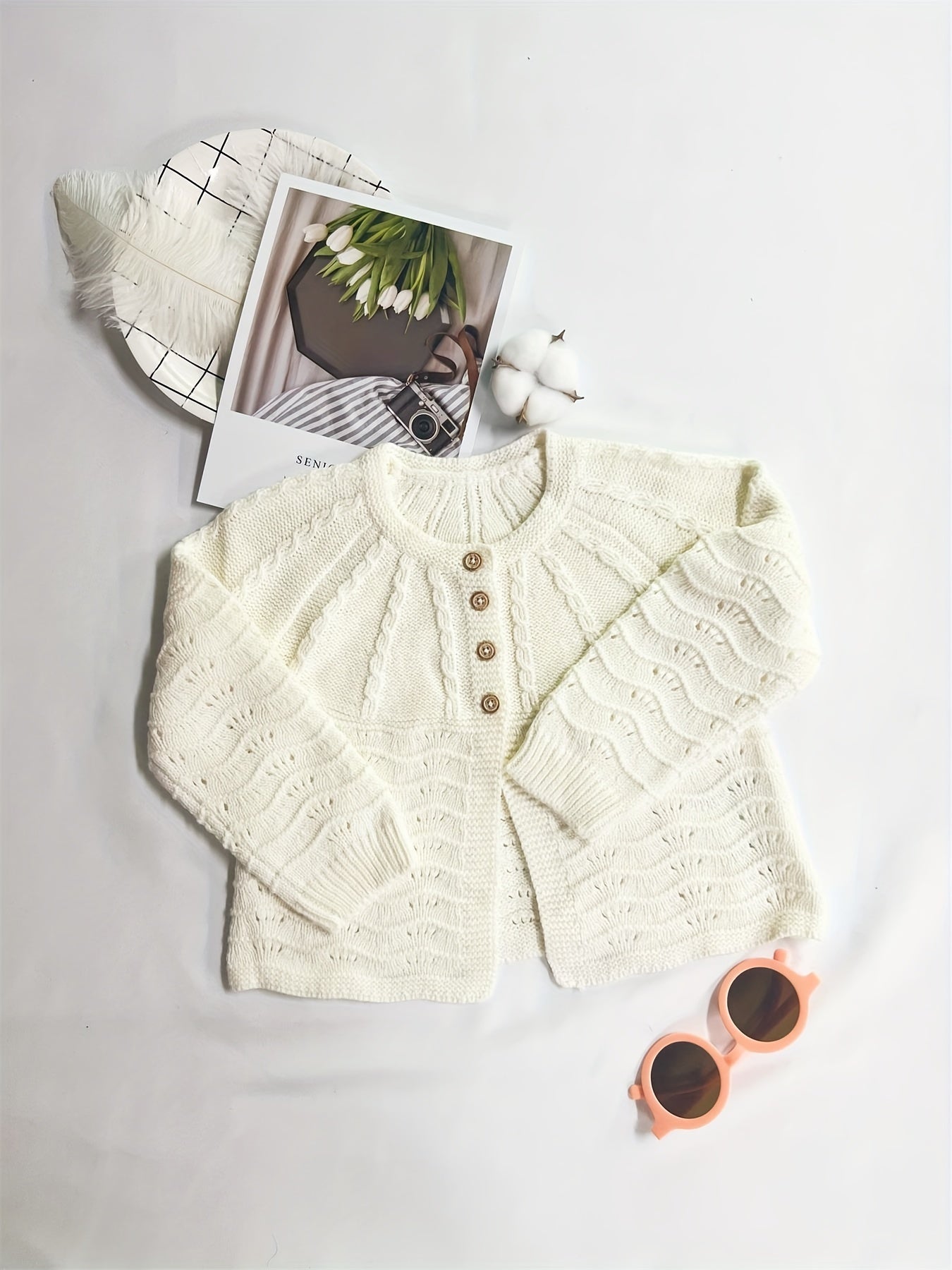 Round Neck Button Front Long Sleeve Kitted Sweater Coat