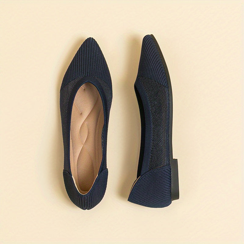 Women's Knit Ballet Flats Pointed Toe Slip On Shoes Breathable Daily Wear