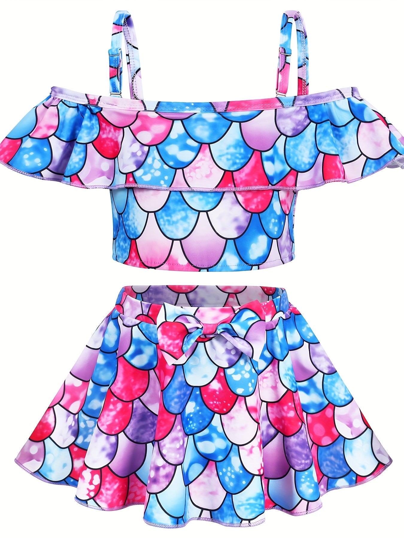 Toddler Girls Unicorn Swimsuit Ruffle Top & Bow Skort Set