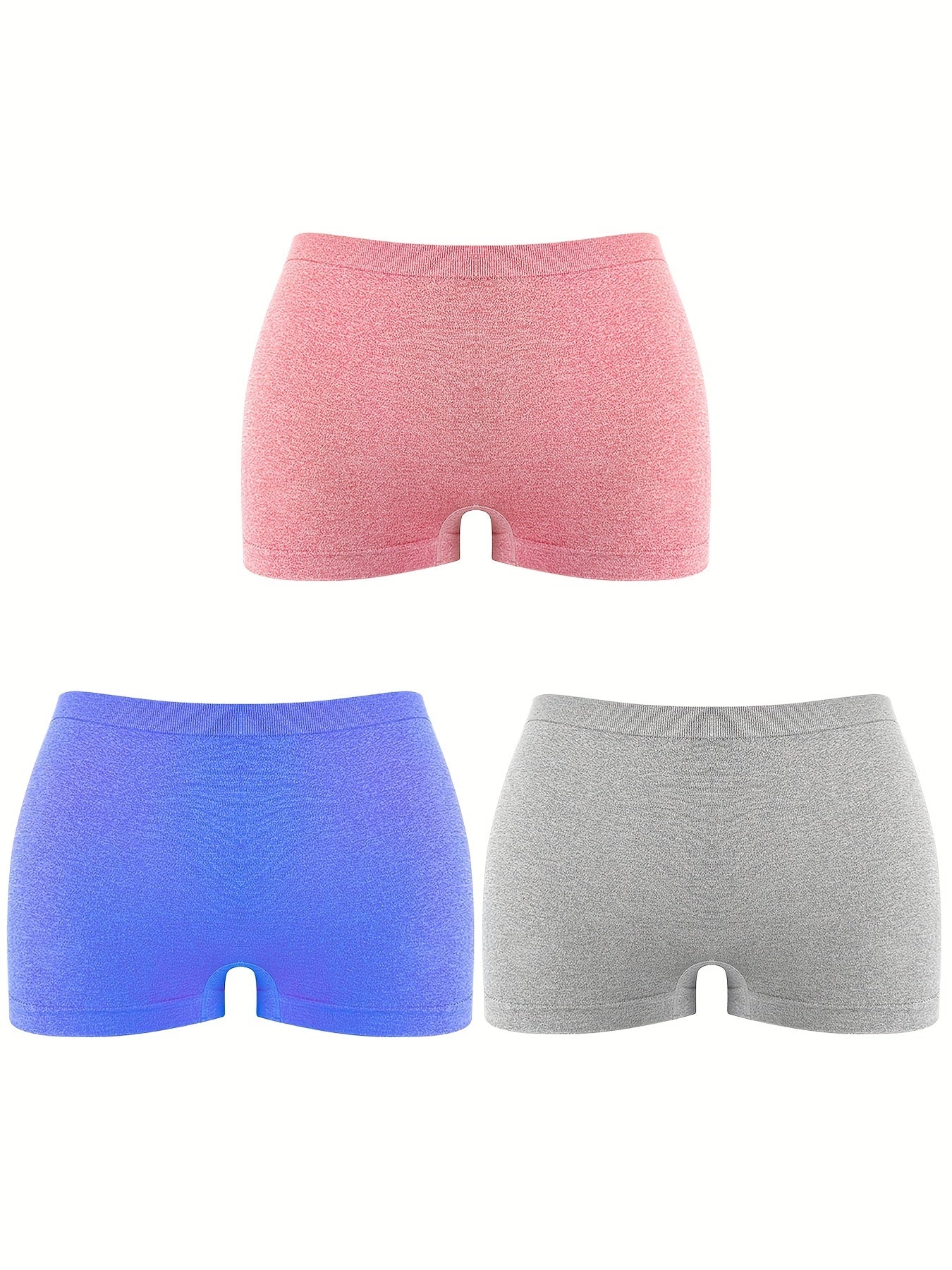 3pcs Solid Boyshort Panties Breathable Comfortable Intimates Panties