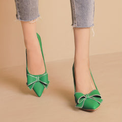 Bowknot Stiletto Heels Point Toe Pumps Versatile Dress Shoes