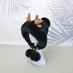 Bubble Beanie Deer Horn Knitted Pom Pom Hat