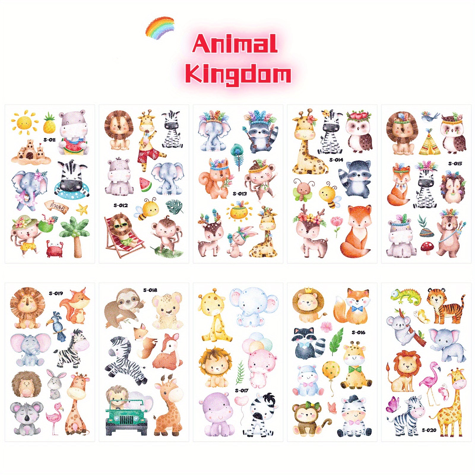 10pcs Animal Temporary Tattoo Stickers for Parties & Activities
