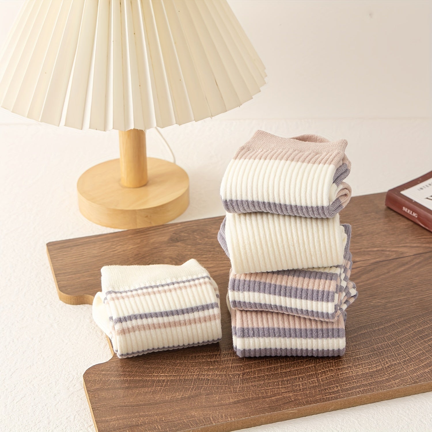 5 Pairs Striped Crew Socks for Women