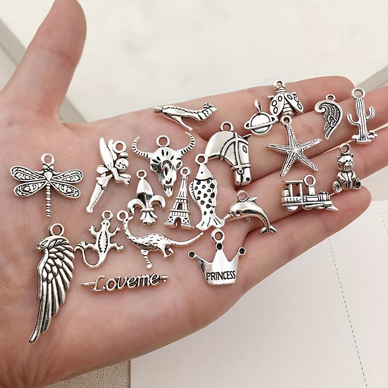 50Pcs Silvery Charms Tibetan Metal Charms Pendants DIY Jewelry Making