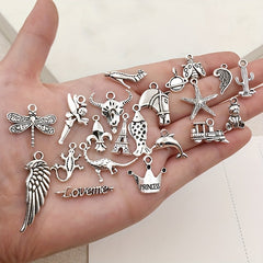 50Pcs Silvery Charms Tibetan Metal Charms Pendants DIY Jewelry Making