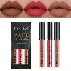 3pcs Matte Liquid Lipstick Set Dark Red Brown Smudge Proof Makeup