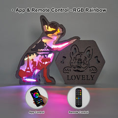 French Bulldog 3D Wooden Carving LED Night Light Pencil Holder