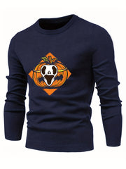 Cartoon Pumpkin Jack O Lantern Slim Warm Sweater Men's Casual Retro Style Middle