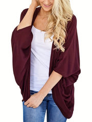 Casual Cardigan Women's Plus Solid Bat Sleeve Open Front