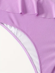 Vacay Bikini Set Solid Knot Front Ruffle Trim Bra & Panty Swimsuit