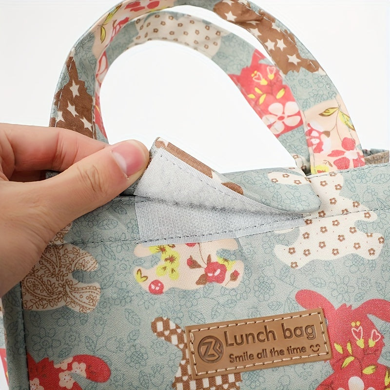 Flower Printed Insulated Lunch Bag - Reusable Aluminum Foil Lunch Box