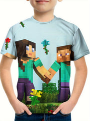 Pixel Friends 3D Print T Shirt Boys Toddler Short Sleeve Crew Neck