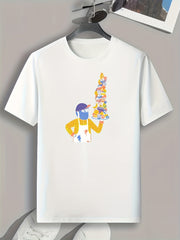 Man & Dessert Print Men's Comfy T shirt Active Slightly Stretch Breathable Tee