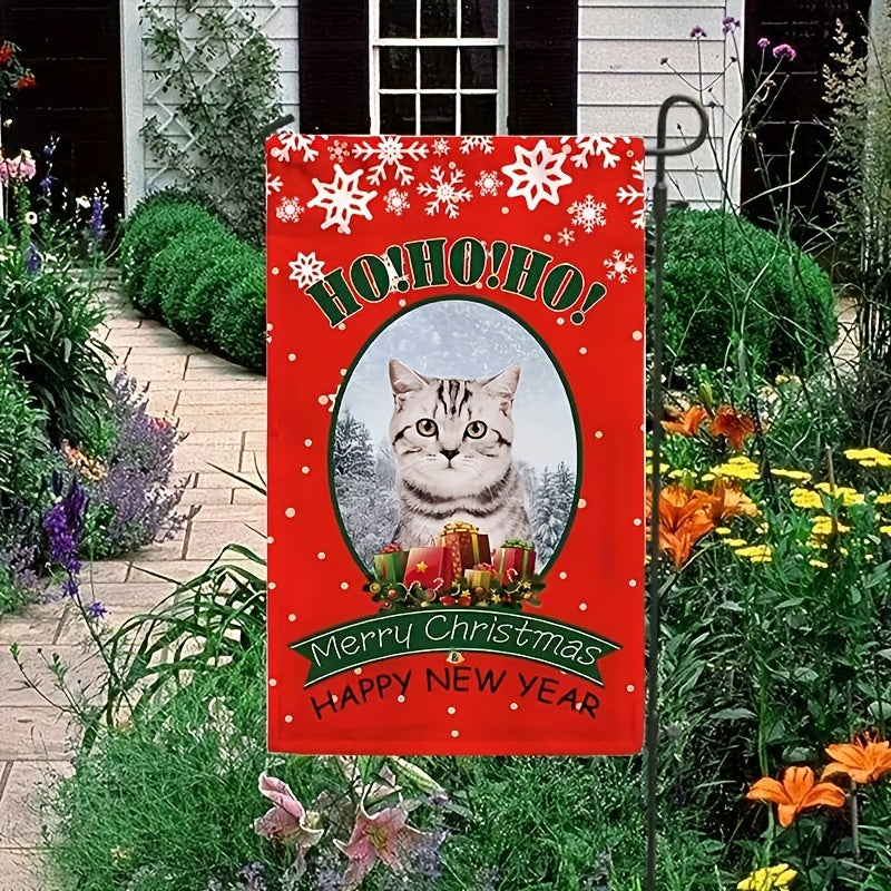 Cat Themed Merry Christmas Garden Flag Double Sided 12x18 Outdoor Decor