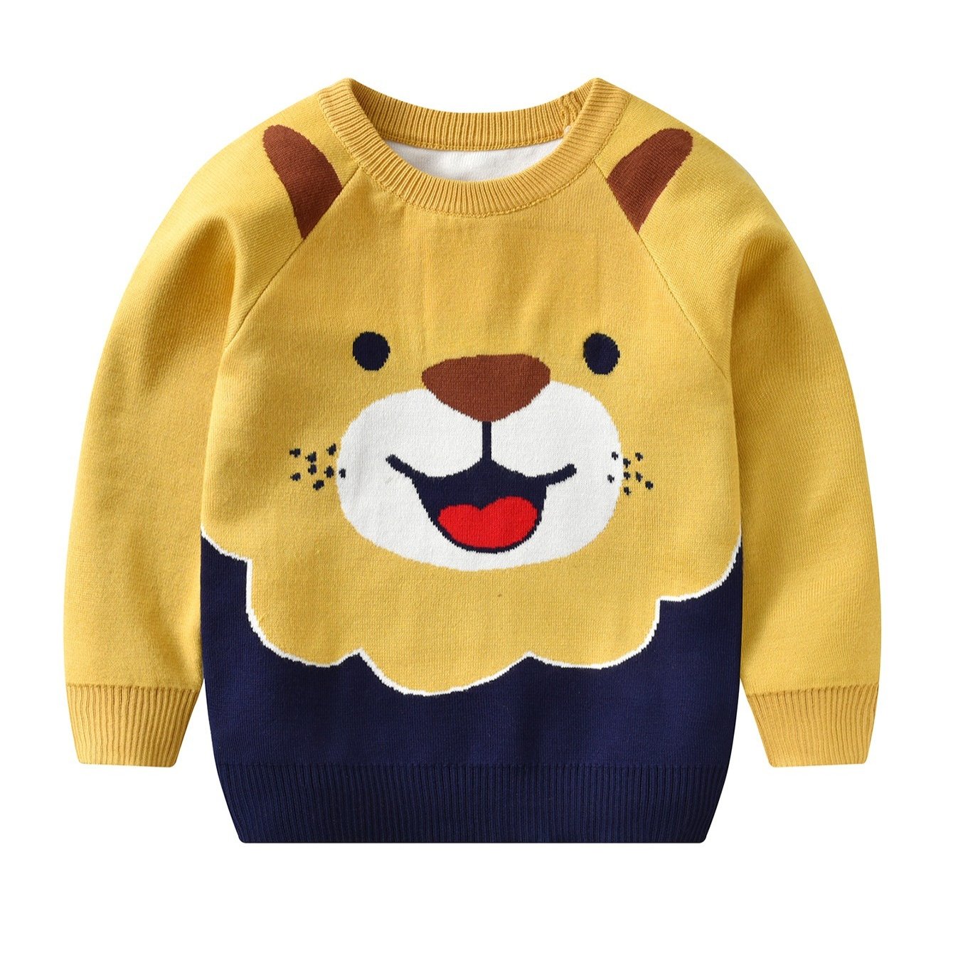 Kids Lion Print Knitted Winter Sweater