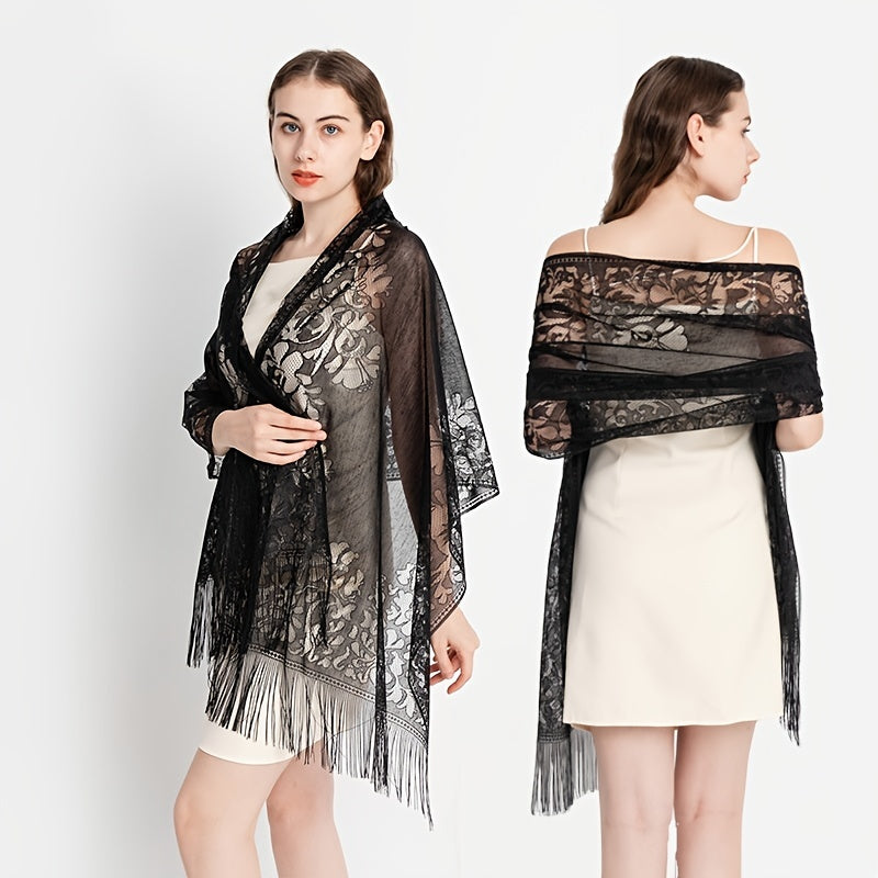 Silk Solid Lace Tassel Shawl Dress Scarf For Women
