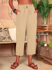 Elastic Waist Button Decor Pants for Women