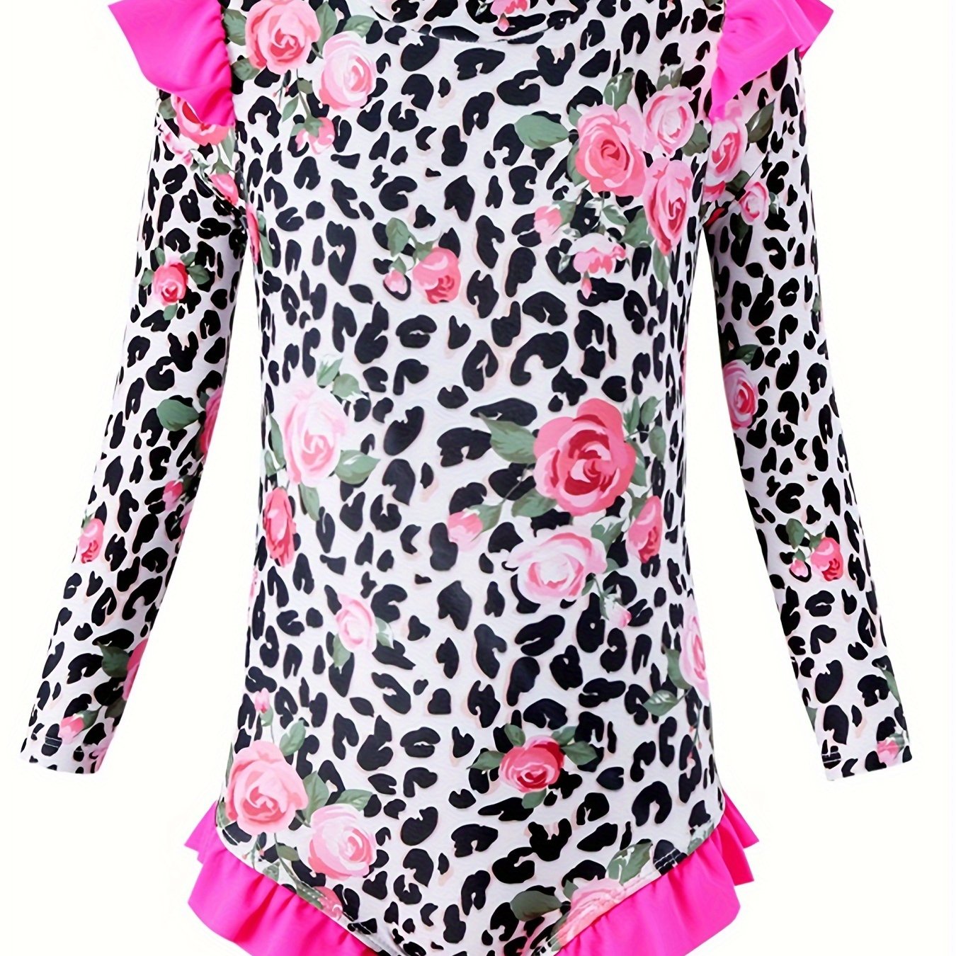 Girls Comfy Sun Protection Leopard Long Sleeve Swimwear