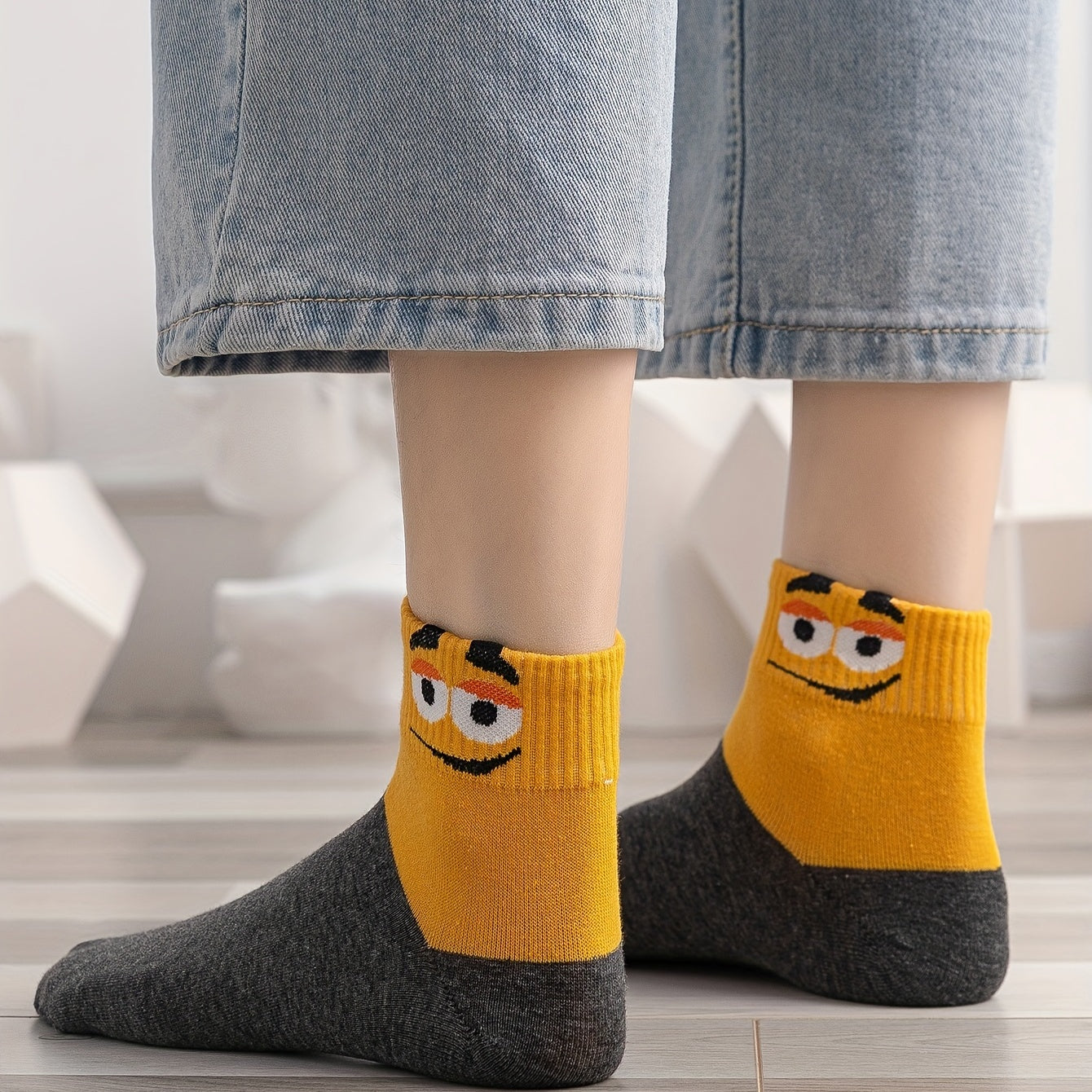 5 Pairs Funny Expression Print Crew Socks Women's Stockings