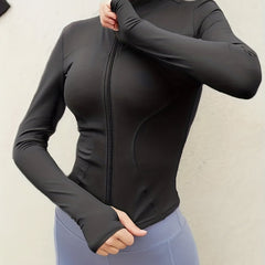 Zip Up Long Sleeve Medium Stretch Slim Fit Running Jacket